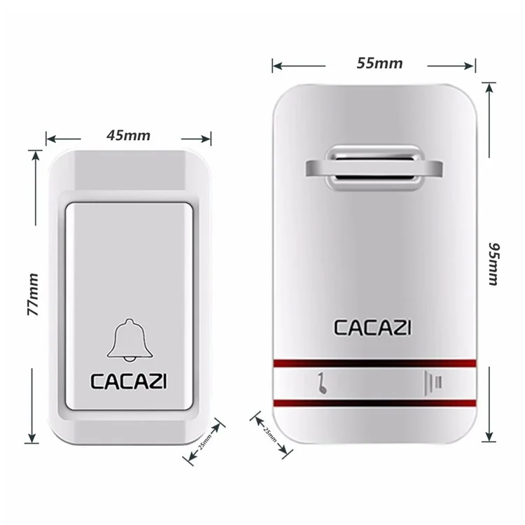 CACAZI V027G 38 sonneries sans fil autogénérées, 1 émetteur + 1 récepteur - Prise US