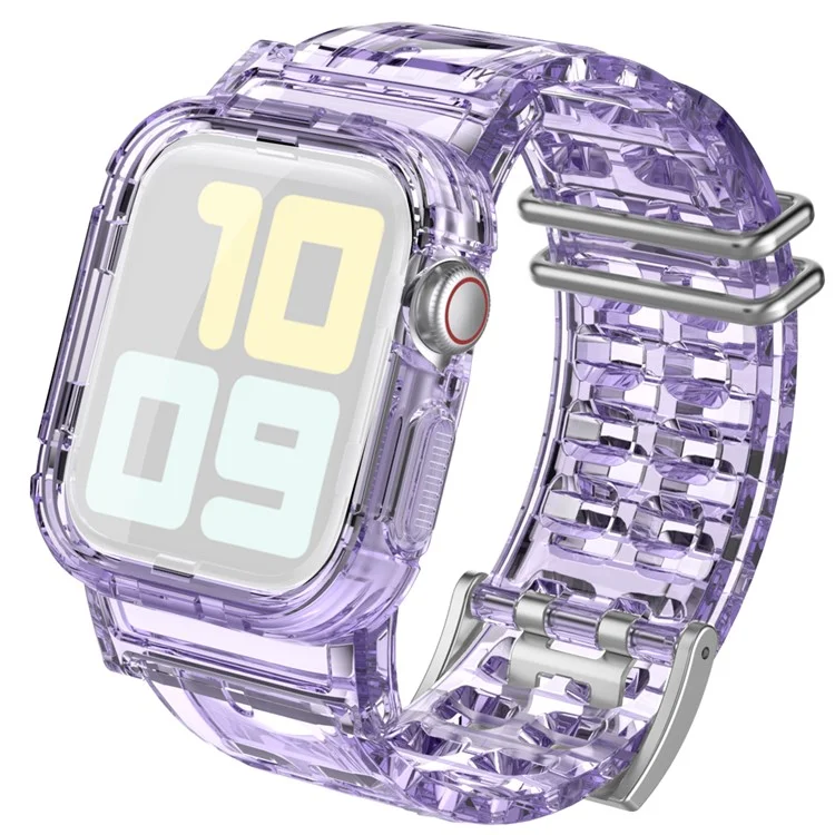 AHASTYLE WA04 pour Apple Watch Series 9 8 7 41mm / 6 5 4 SE (2023) SE (2022) SE 40mm / 3 2 1 38mm Watch Band avec Étui - Violet Transparent