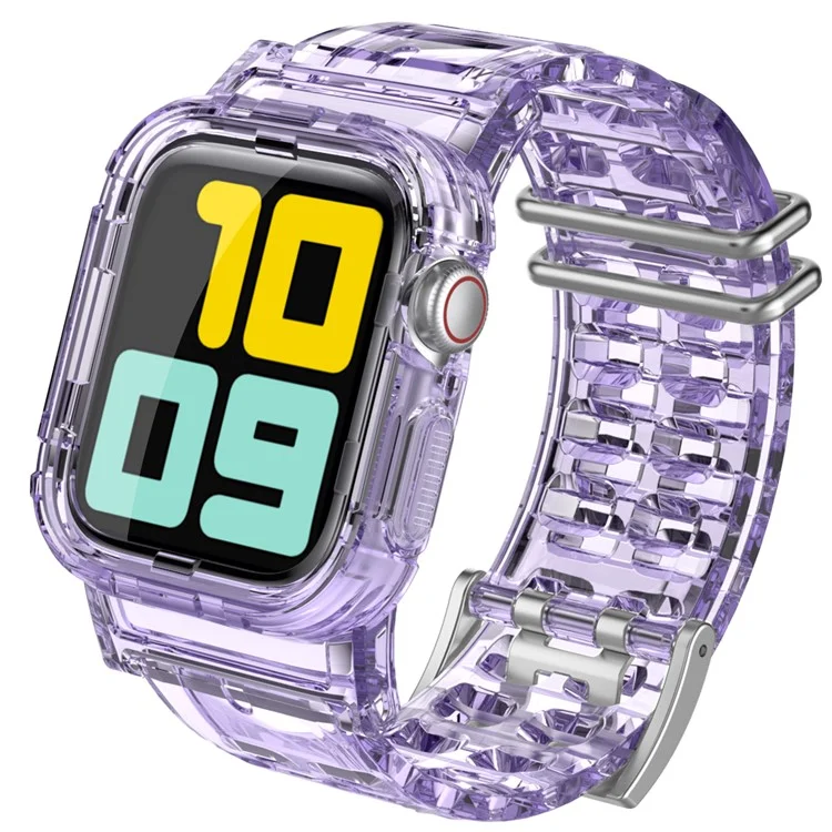 AHASTYLE WA04 pour Apple Watch Series 9 8 7 41mm / 6 5 4 SE (2023) SE (2022) SE 40mm / 3 2 1 38mm Watch Band avec Étui - Violet Transparent