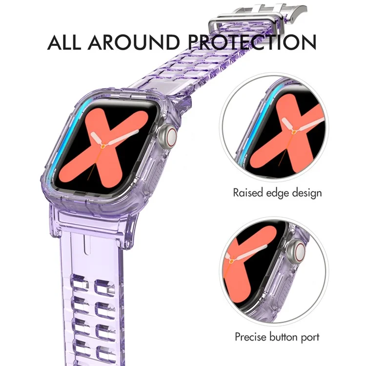 AHASTYLE WA04 pour Apple Watch Series 9 8 7 41mm / 6 5 4 SE (2023) SE (2022) SE 40mm / 3 2 1 38mm Watch Band avec Étui - Violet Transparent
