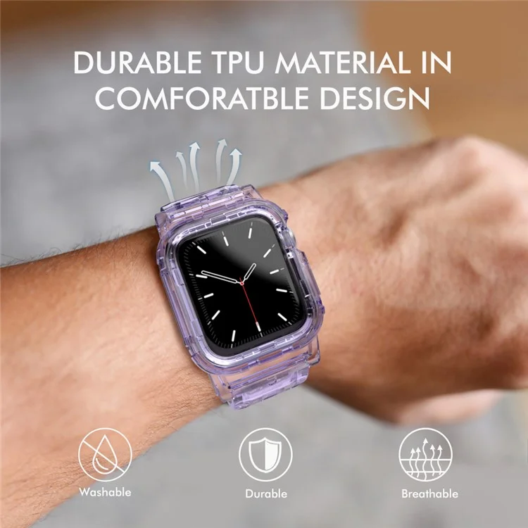 AHASTYLE WA04 pour Apple Watch Series 9 8 7 41mm / 6 5 4 SE (2023) SE (2022) SE 40mm / 3 2 1 38mm Watch Band avec Étui - Violet Transparent