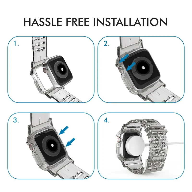 AHASTYLE WA04 pour Apple Watch Series 9 8 7 41mm / 6 5 4 SE (2023) SE (2022) SE 40mm / 3 2 1 38mm Bracelet avec Étui - Gris Transparent