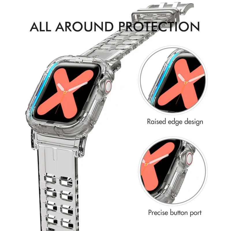 AHASTYLE WA04 pour Apple Watch Series 9 8 7 41mm / 6 5 4 SE (2023) SE (2022) SE 40mm / 3 2 1 38mm Bracelet avec Étui - Gris Transparent