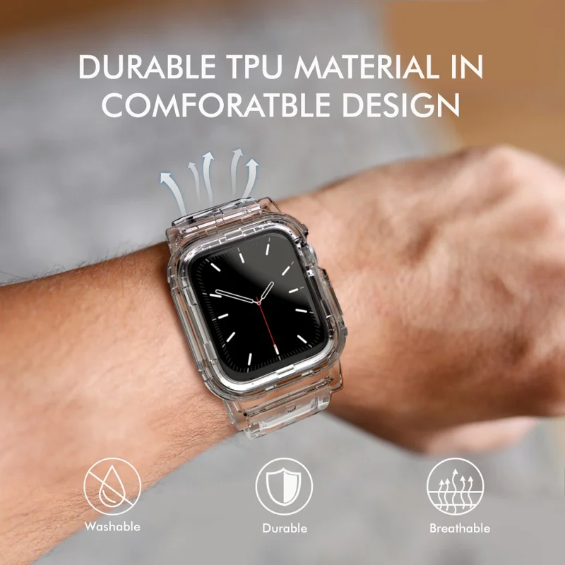 AHASTYLE WA04 pour Apple Watch Series 9 8 7 41mm / 6 5 4 SE (2023) SE (2022) SE 40mm / 3 2 1 38mm Bracelet avec Étui - Gris Transparent