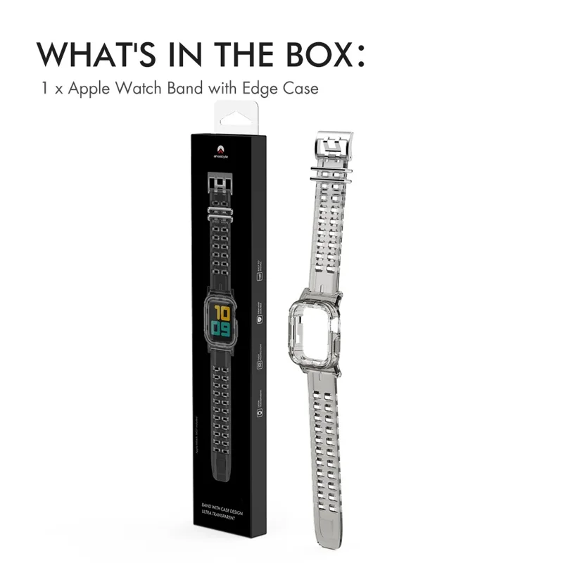 AHASTYLE WA04 pour Apple Watch Series 9 8 7 41mm / 6 5 4 SE (2023) SE (2022) SE 40mm / 3 2 1 38mm Bracelet avec Étui - Gris Transparent