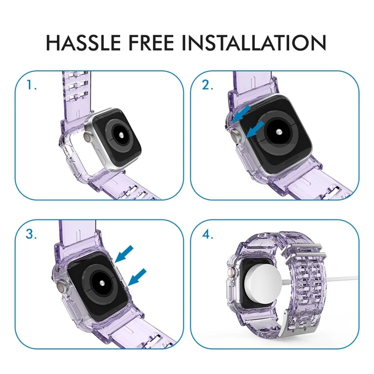 AHASTYLE WA04 pour Apple Watch Series 6 5 4 SE (2023) SE (2022) SE 44mm / 3 2 1 42mm Bracelet en TPU avec Étui - Violet Transparent