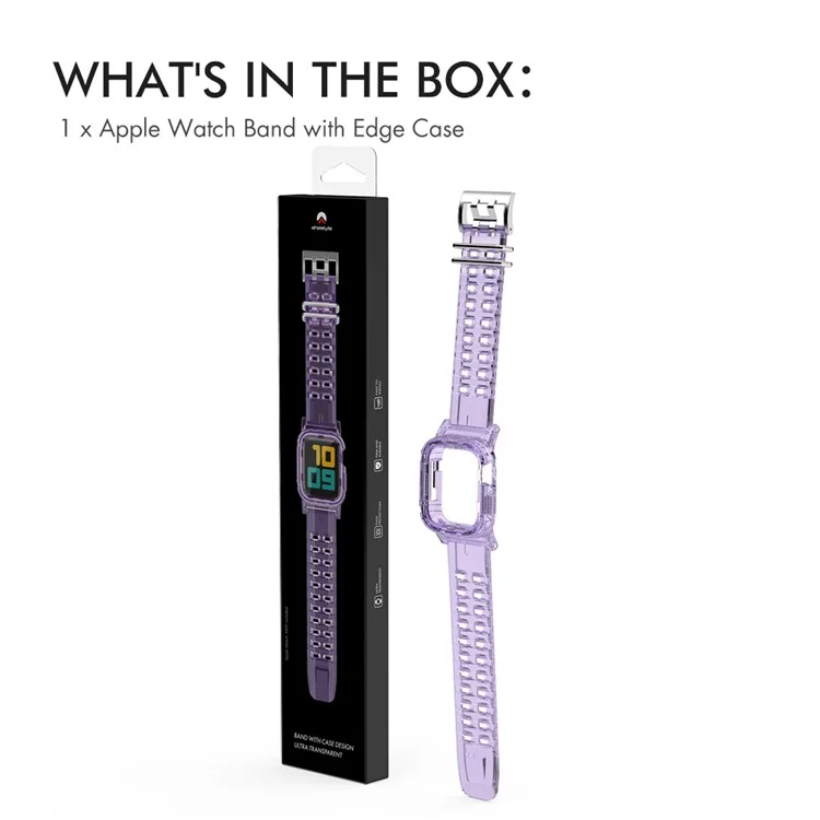 AHASTYLE WA04 pour Apple Watch Series 6 5 4 SE (2023) SE (2022) SE 44mm / 3 2 1 42mm Bracelet en TPU avec Étui - Violet Transparent