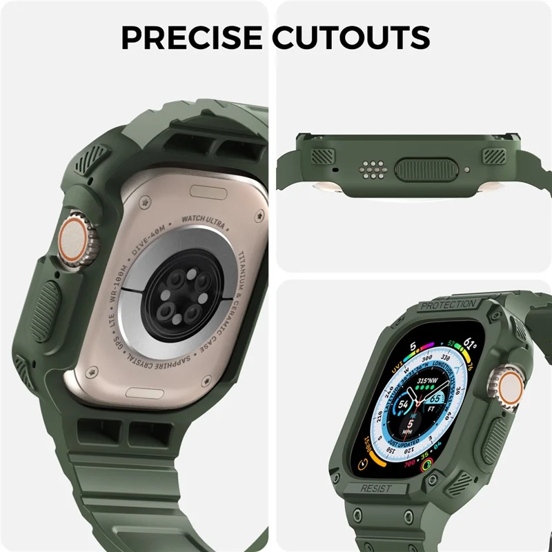 AHASTYLE WG106 Pour Apple Watch Series 9 8 7 41mm / 6 5 4 SE (2023) SE (2022) SE 40mm / 3 2 1 38mm Bracelets en TPU mat avec étui - Vert
