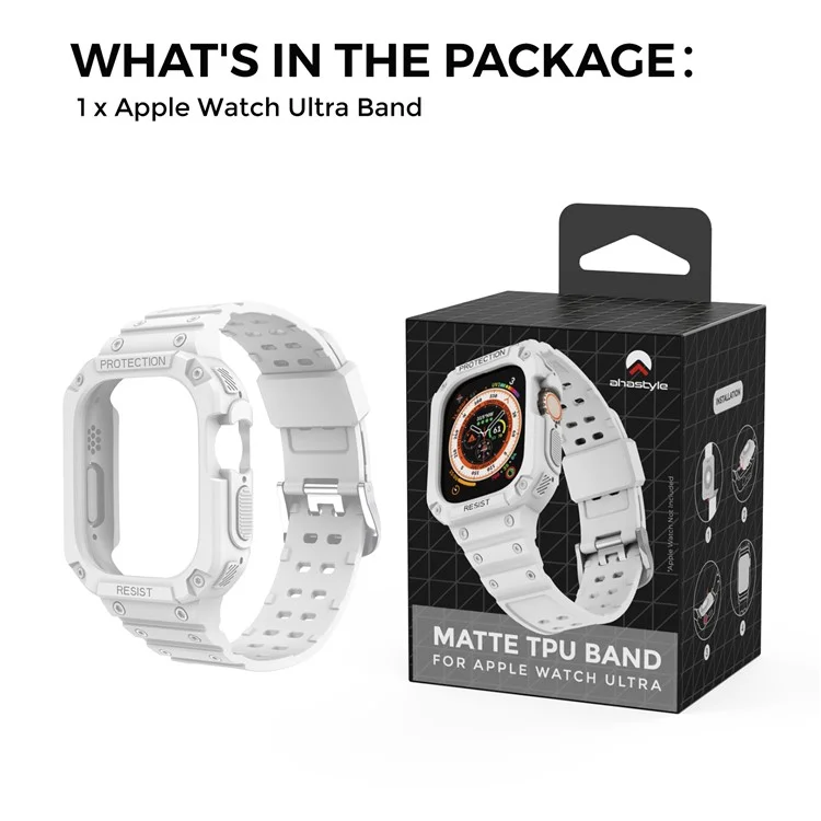 AHASTYLE WG106 Pour Apple Watch Series 9 8 7 41mm / 6 5 4 SE (2023) SE (2022) SE 40mm / 3 2 1 38mm Bracelets en TPU mat avec boîtier - Blanc