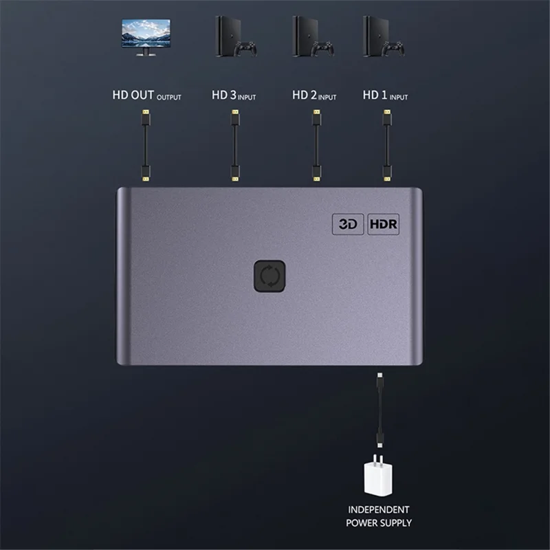 Q301 3 Input 1 Output HDMI Switcher 4K / 60hz HD Video Aluminum Alloy Adapter