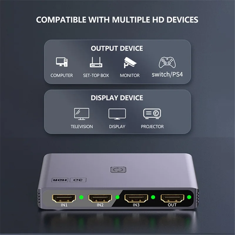 Q301 3 Input 1 Output HDMI Switcher 4K / 60hz HD Video Aluminum Alloy Adapter