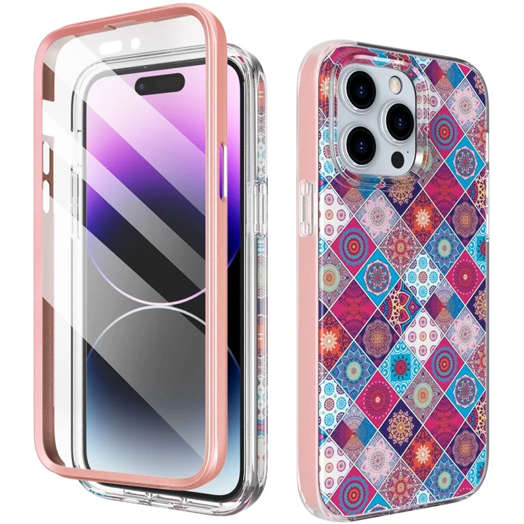 AHASTYLE WE13 Custodia per iPhone 14 Pro Max Modello IMD PC+TPU Copertura del telefono con Protezione dello Schermo Integrata - Boemia