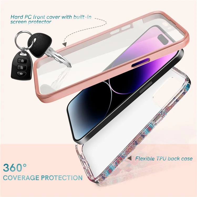 AHASTYLE WE13 Custodia per iPhone 14 Pro Max Modello IMD PC+TPU Copertura del telefono con Protezione dello Schermo Integrata - Boemia
