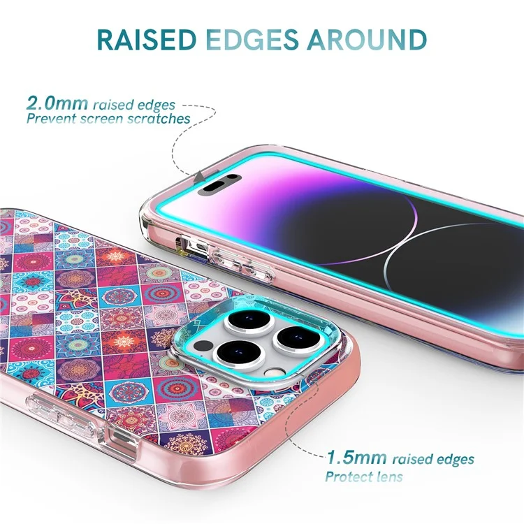AHASTYLE WE13 Custodia per iPhone 14 Pro Max Modello IMD PC+TPU Copertura del telefono con Protezione dello Schermo Integrata - Boemia