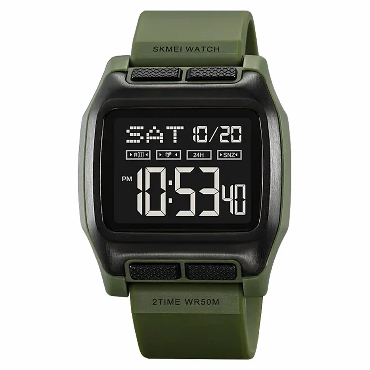 SKMEI 2193 Quadratische digitale Studentenuhr mit TPU-Armband, EL-Hintergrundbeleuchtung, elektronische Uhr - Army Green