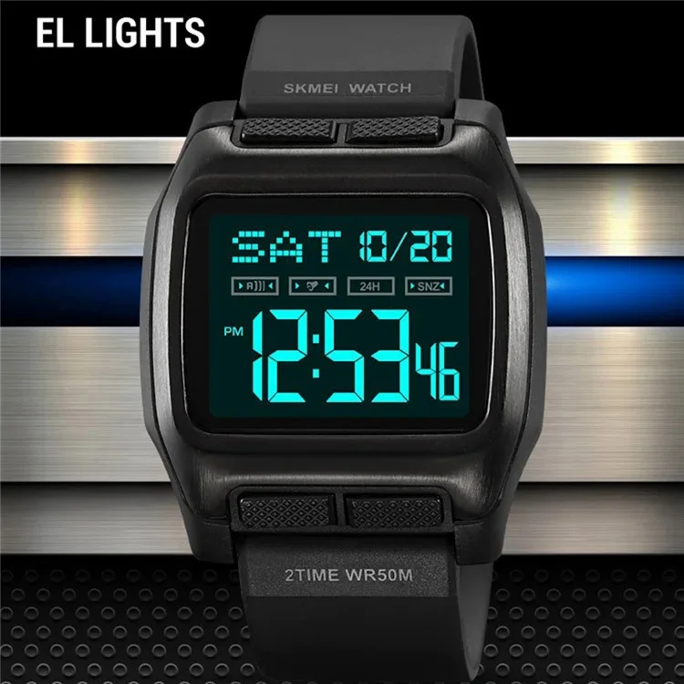 SKMEI 2193 Quadratische digitale Studentenuhr mit TPU-Armband, EL-Hintergrundbeleuchtung, elektronische Uhr - Army Green