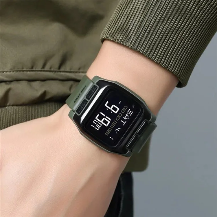 SKMEI 2193 Quadratische digitale Studentenuhr mit TPU-Armband, EL-Hintergrundbeleuchtung, elektronische Uhr - Army Green