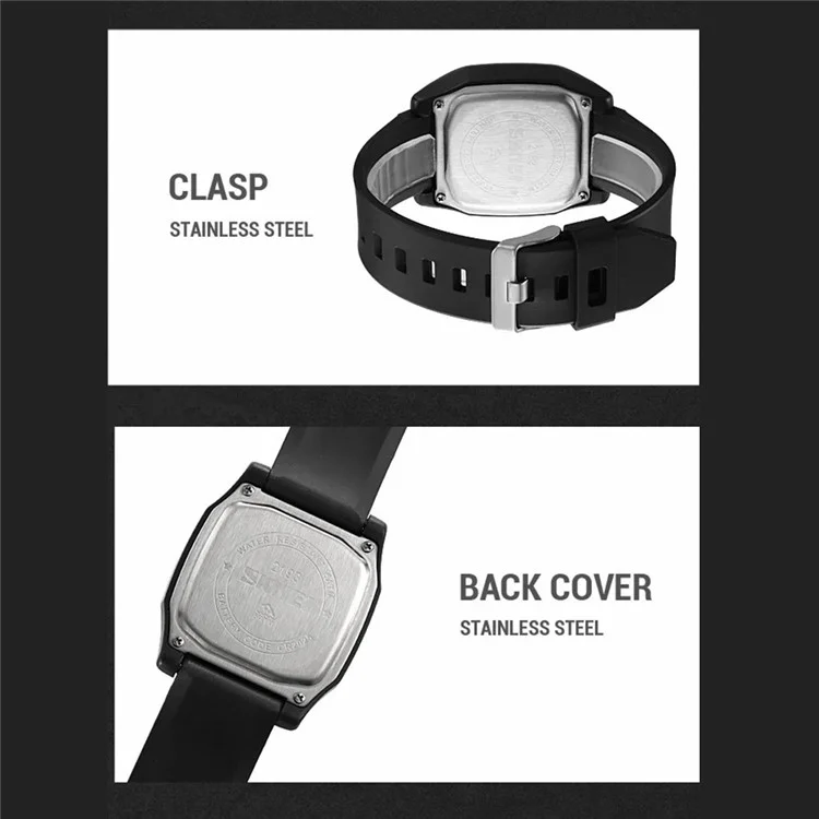 SKMEI 2193 Quadratische digitale Studentenuhr mit TPU-Armband, EL-Hintergrundbeleuchtung, elektronische Uhr - Army Green
