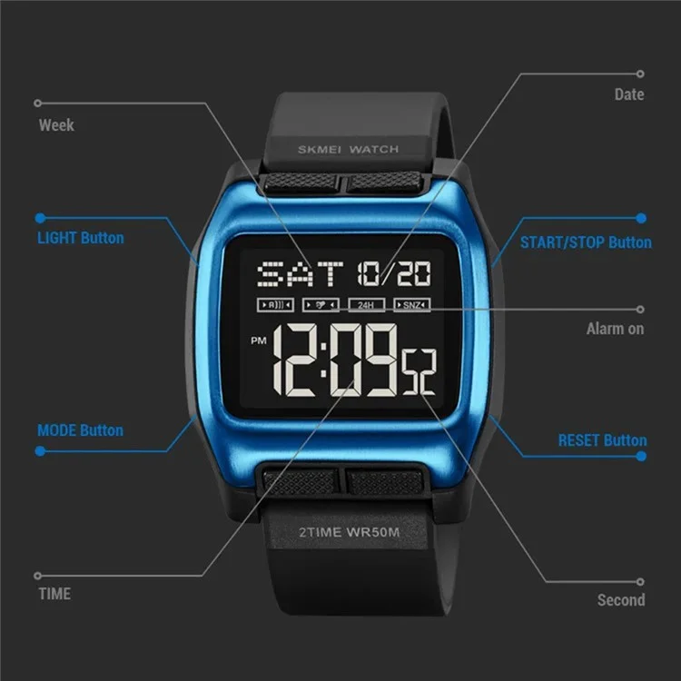 SKMEI 2193 Quadratische digitale Studentenuhr mit TPU-Armband, EL-Hintergrundbeleuchtung, elektronische Uhr - Army Green
