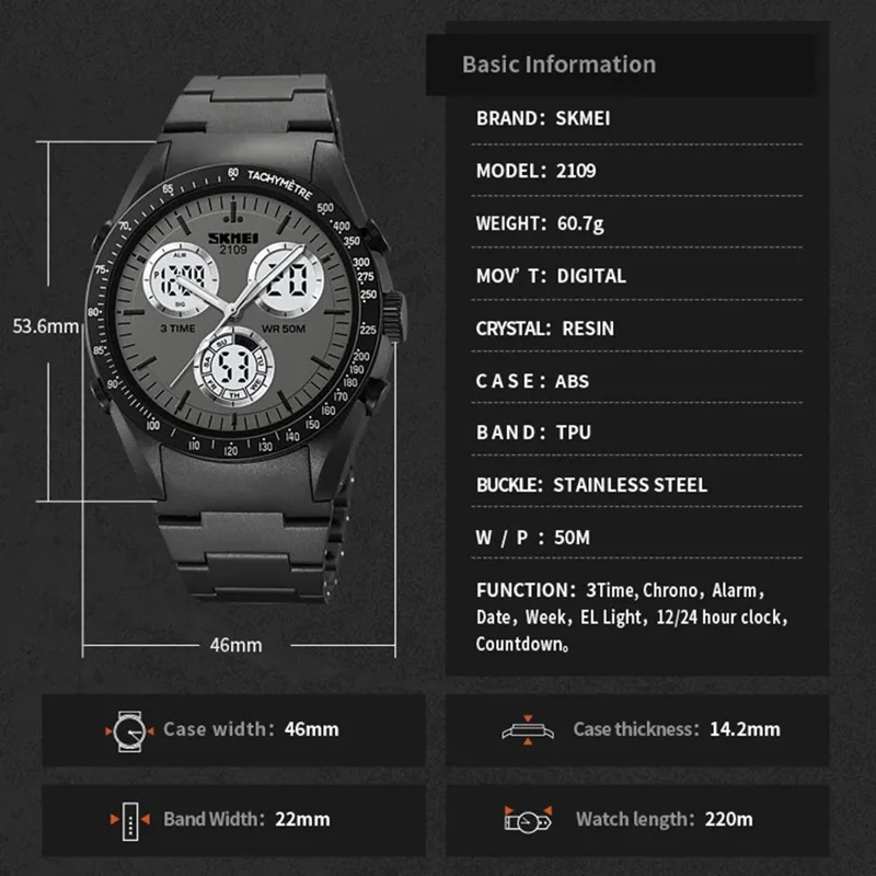 SKMEI 2109 Student Sports Watch Luminous Wrist Bracelet with TPU Strap - Black