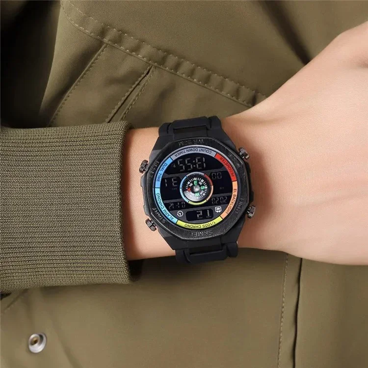 SKMEI 2209 Reloj deportivo de exterior, estudiante, impermeable, con podómetro y brújula, reloj electrónico - Negro / Esfera negra