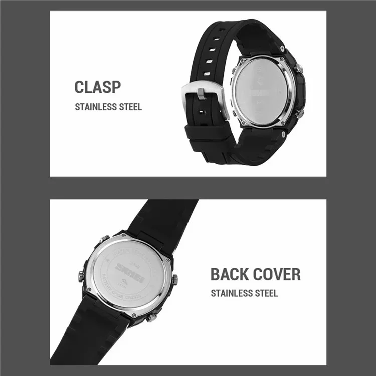 SKMEI 2209 Reloj deportivo de exterior, estudiante, impermeable, con podómetro y brújula, reloj electrónico - Negro / Esfera negra