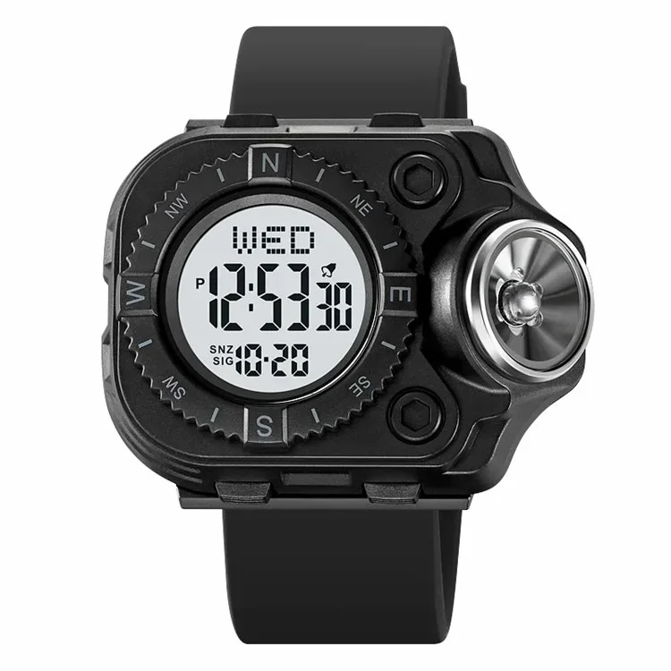 SKMEI 2187 Quadratisches Zifferblatt Elektronische Uhr Silikonarmband Einfache Armbanduhr mit LED-Taschenlampe - Schwarz / Weiß