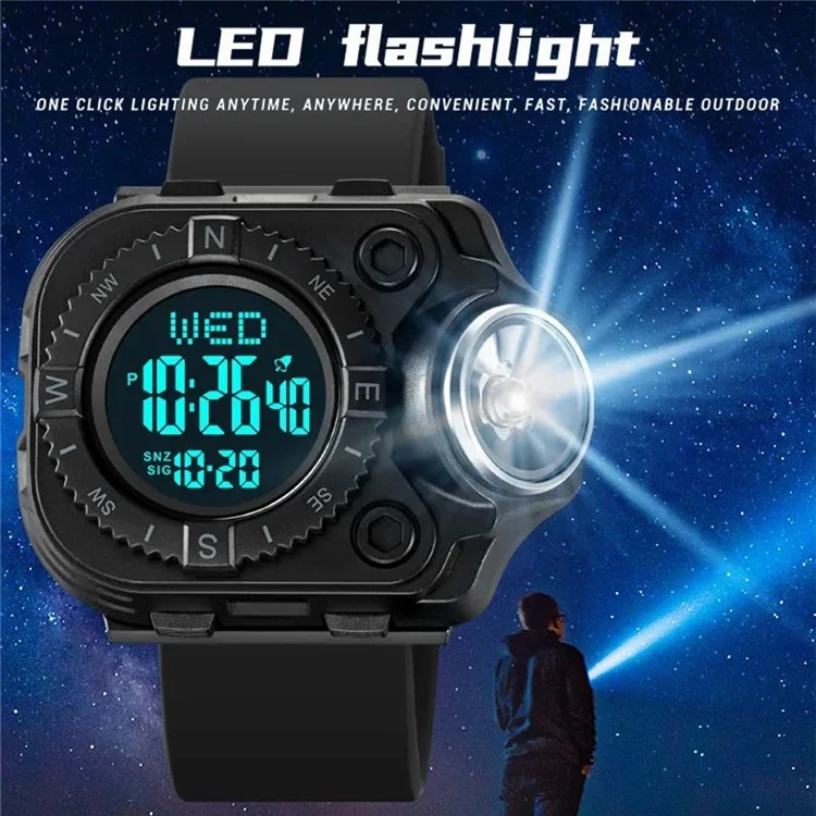 SKMEI 2187 Quadratisches Zifferblatt Elektronische Uhr Silikonarmband Einfache Armbanduhr mit LED-Taschenlampe - Schwarz / Weiß