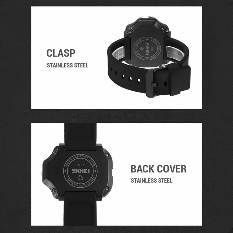 SKMEI 2187 Quadratisches Zifferblatt Elektronische Uhr Silikonarmband Einfache Armbanduhr mit LED-Taschenlampe - Schwarz / Weiß