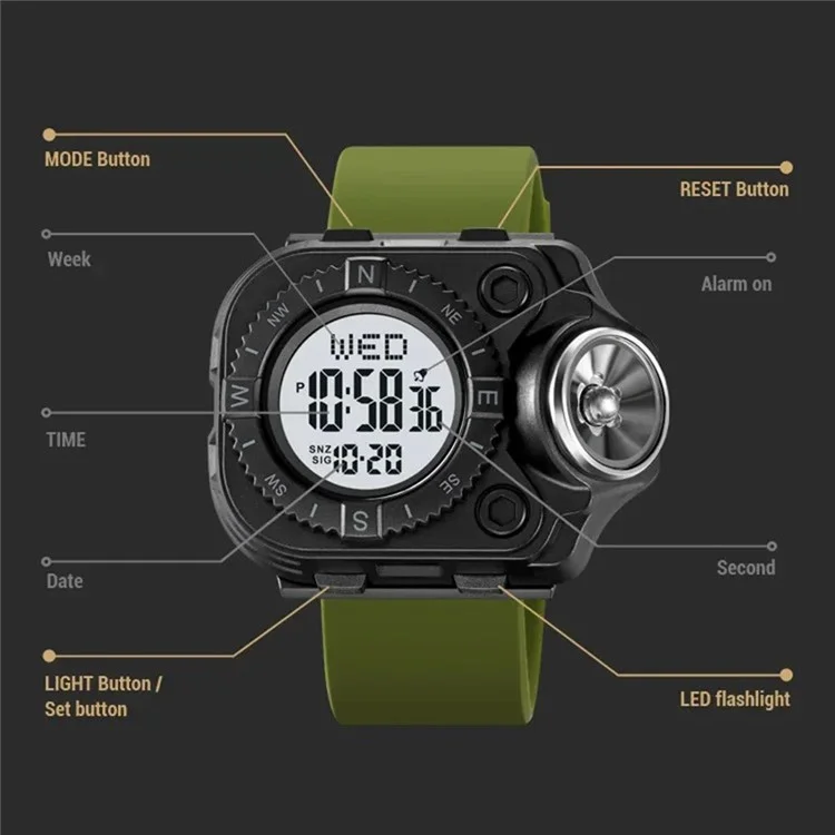 SKMEI 2187 Quadratisches Zifferblatt Elektronische Uhr Silikonarmband Einfache Armbanduhr mit LED-Taschenlampe - Schwarz / Weiß