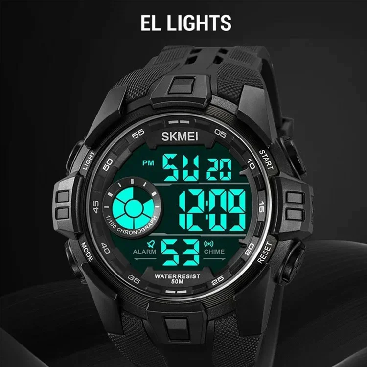 SKMEI 2123 50m Waterproof Outdoor Wrist Watch EL Backlight Electronic Watch with TPU Strap - Titanium