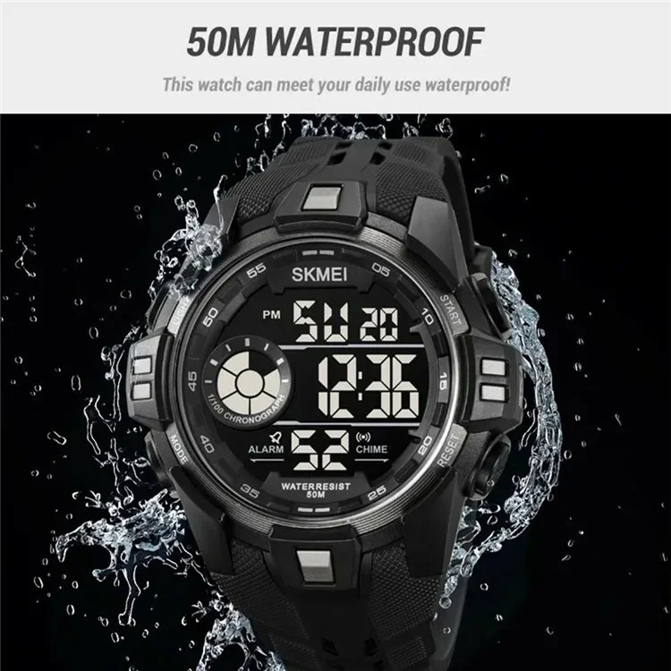 SKMEI 2123 50m Waterproof Outdoor Wrist Watch EL Backlight Electronic Watch with TPU Strap - Titanium