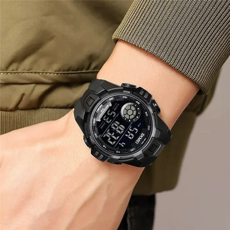 SKMEI 2123 50m Waterproof Outdoor Wrist Watch EL Backlight Electronic Watch with TPU Strap - Titanium