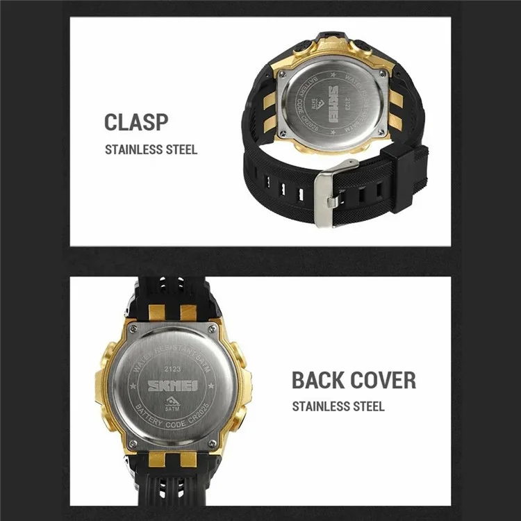 SKMEI 2123 50m Waterproof Outdoor Wrist Watch EL Backlight Electronic Watch with TPU Strap - Titanium