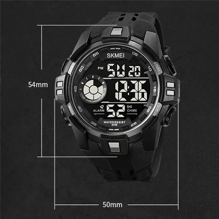 SKMEI 2123 50m Waterproof Outdoor Wrist Watch EL Backlight Electronic Watch with TPU Strap - Titanium