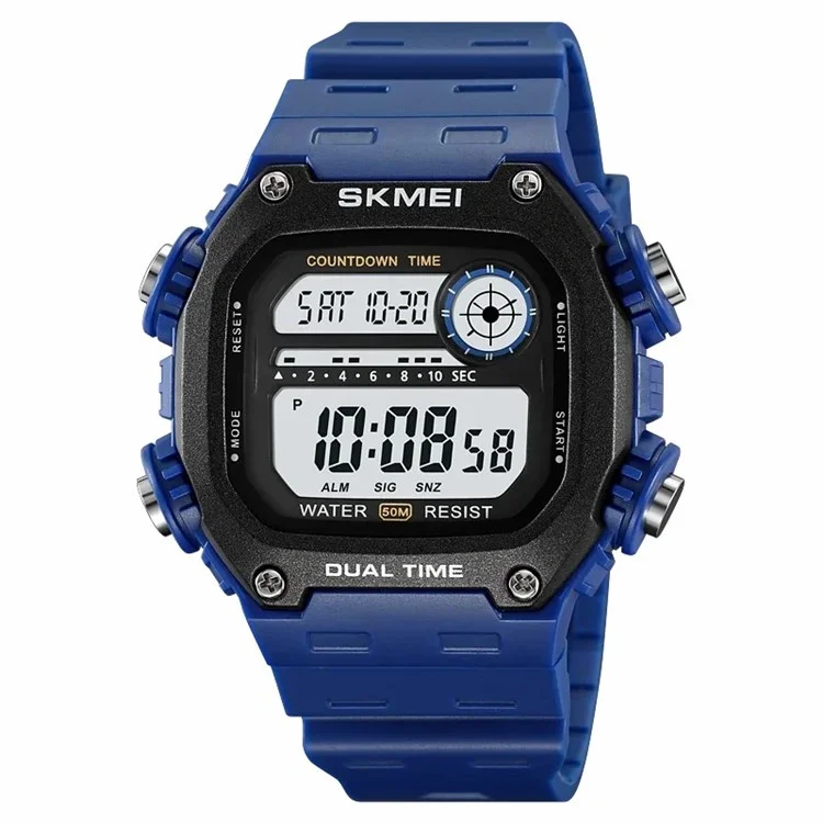 SKMEI 2126 Teenager Student Square Digital Watch Luminous Waterproof Sports Electronic Watch - Blue Strap / White Dial