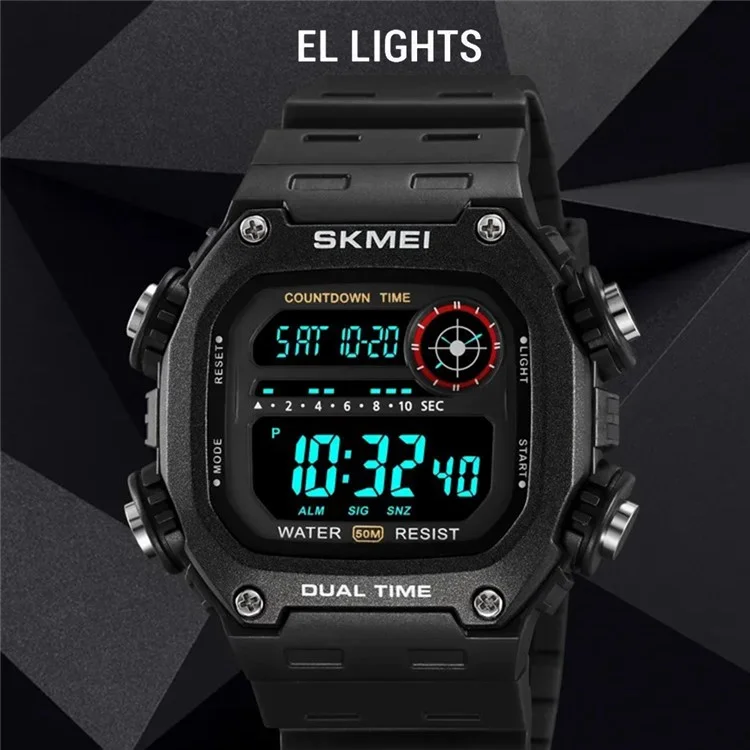 SKMEI 2126 Teenager Student Square Digital Watch Luminous Waterproof Sports Electronic Watch - Blue Strap / White Dial