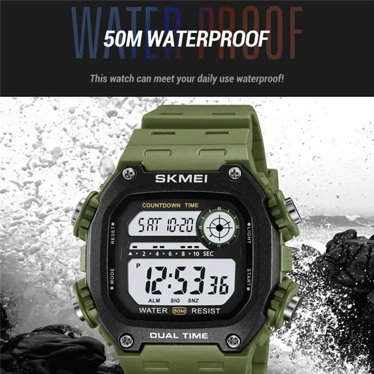 SKMEI 2126 Teenager Student Square Digital Watch Luminous Waterproof Sports Electronic Watch - Black / Black Dial