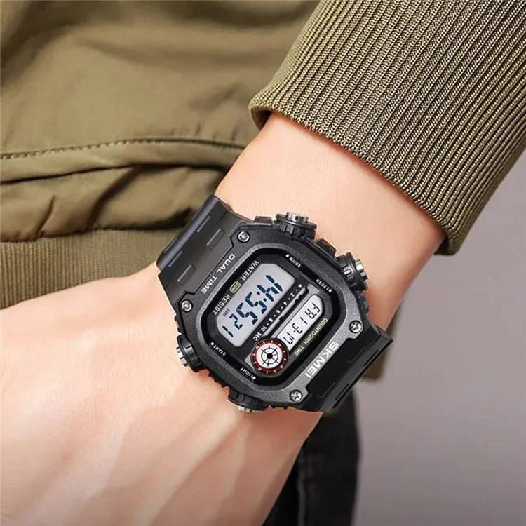 SKMEI 2126 Teenager Student Square Digital Watch Luminous Waterproof Sports Electronic Watch - Black / Black Dial