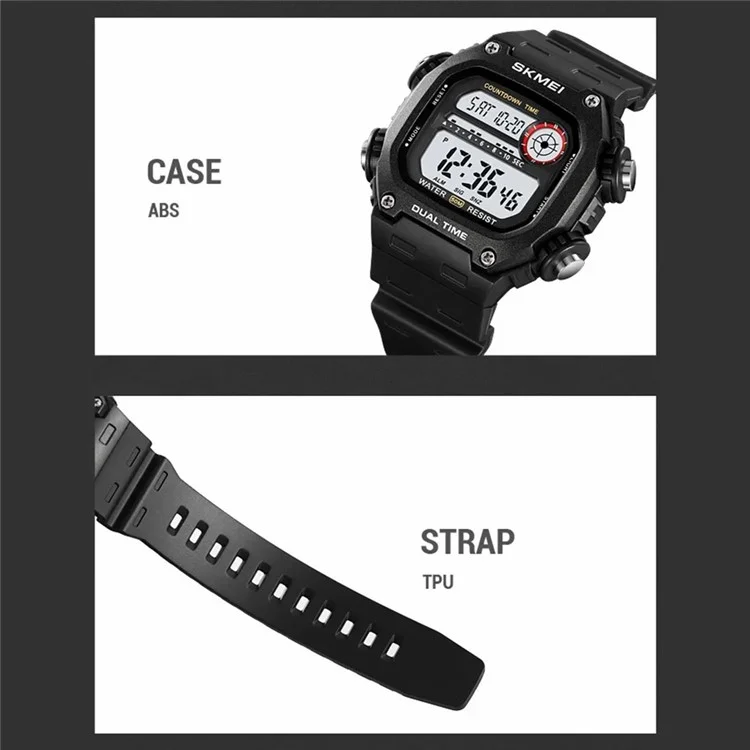 SKMEI 2126 Teenager Student Square Digital Watch Luminous Waterproof Sports Electronic Watch - Black / Black Dial