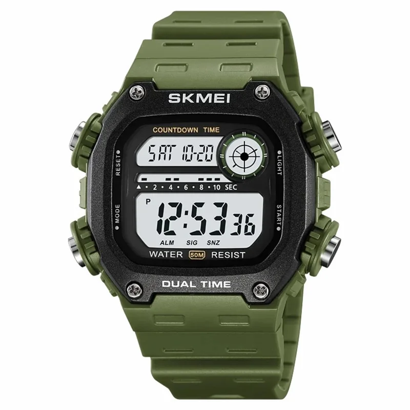 SKMEI 2126 Reloj digital cuadrado para adolescentes y estudiantes, con función luminosa y resistente al agua, reloj electrónico deportivo - Verde del ejército