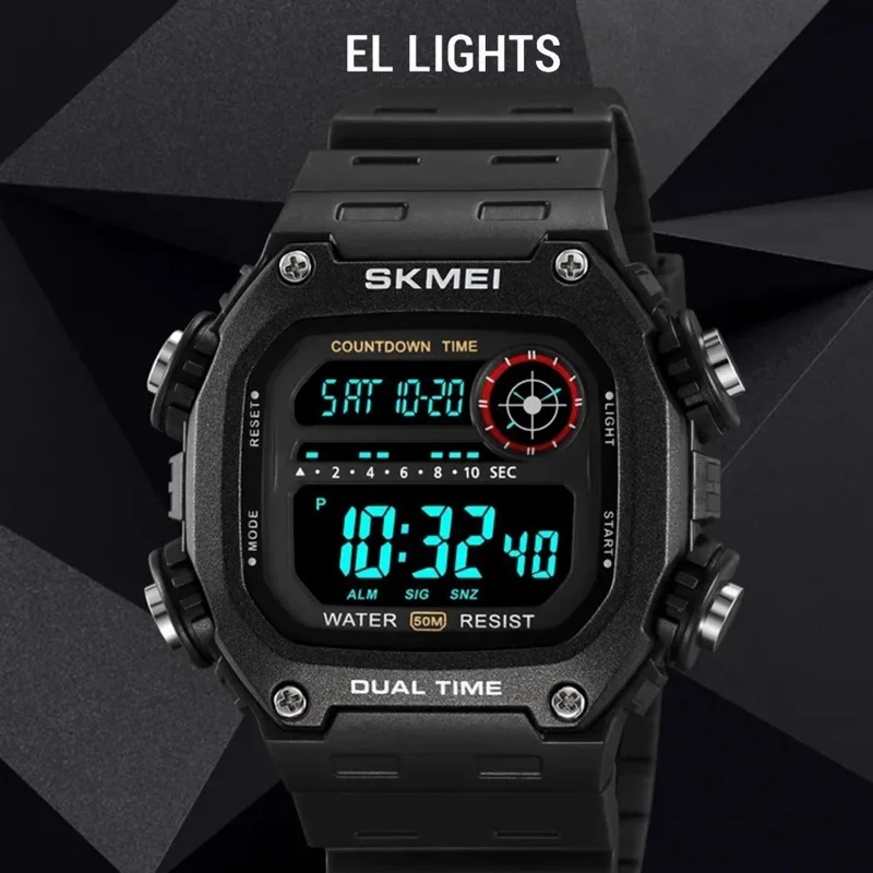 SKMEI 2126 Reloj digital cuadrado para adolescentes y estudiantes, con función luminosa y resistente al agua, reloj electrónico deportivo - Verde del ejército