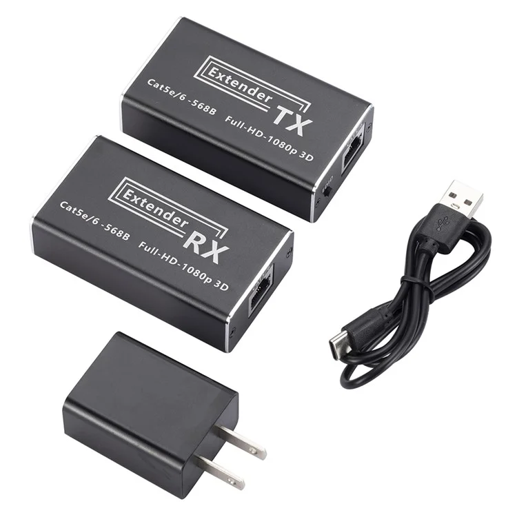 CAT 5 / 6 RJ45 a convertidor HD Transmisor + Receptor Extensor con puerto DC5V - Enchufe EE. UU.