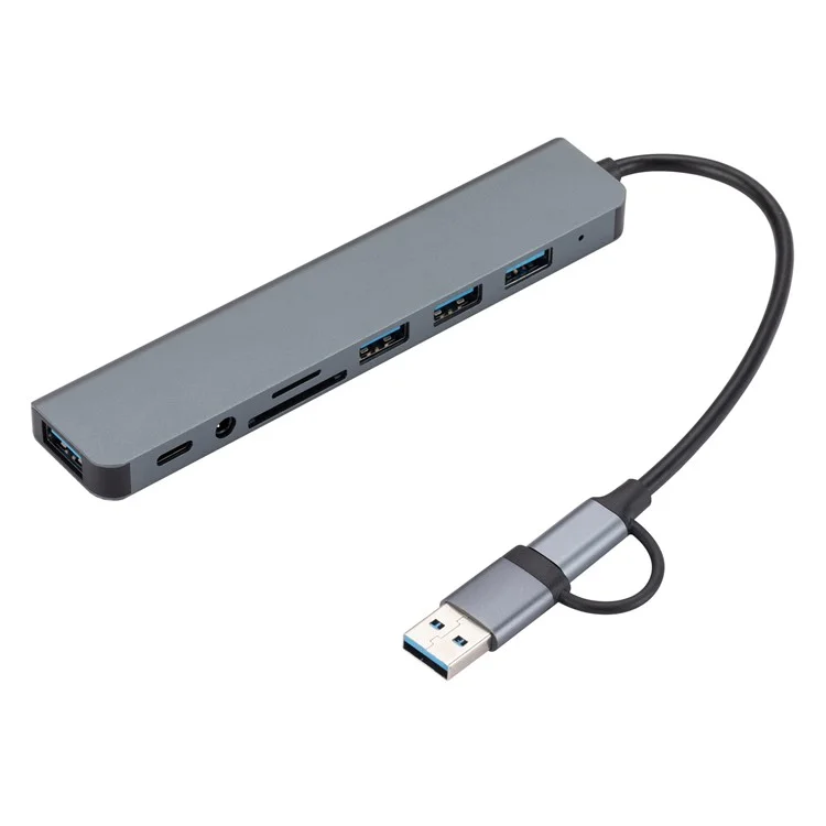 2218 USB / Type-C Docking Station Hub USB3.0 + USB 2.0x3 + SD / TF + 3.5mm Audio + USB-C Adapter