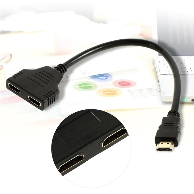 HDMI Male to Dual HDMI Female Converter Extension Connector Cable 30cm