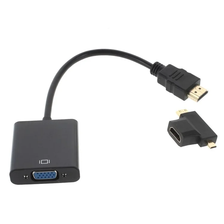 3 in 1 1080P HDMI Male to VGA Female Video Converter Adapter Cable + Micro HDMI / Mini HDMI to HDMI Female Adapter