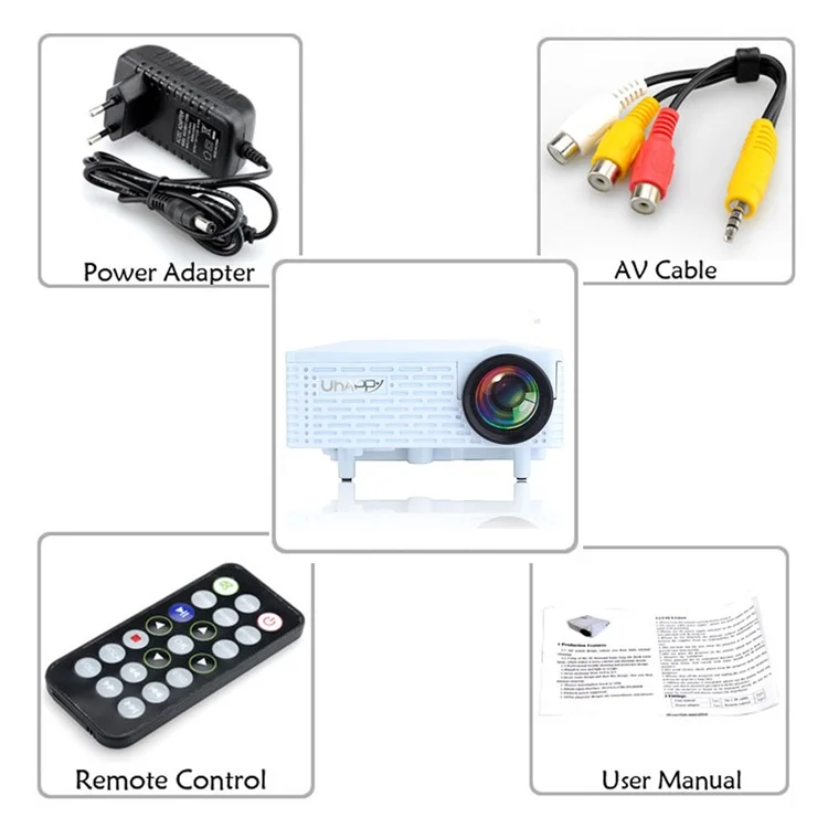 UHAPPY U18 Mini Projector Remote Control Support HDMI USB SD VGA AV for Android and iOS - Black