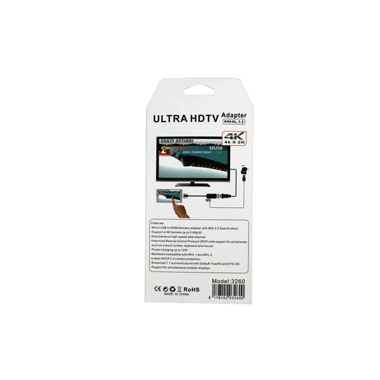 4K*2K Micro USB MHL3.0 to Female HDMI Ultra HDTV Adapter for Galaxy Note 4 / Xperia Z3 Z2