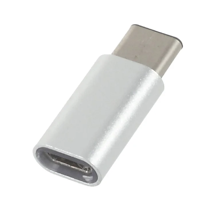 Metal Micro USB 2.0 5-pin Female to USB 3.1 Type-C Male Converter - Silver Color
