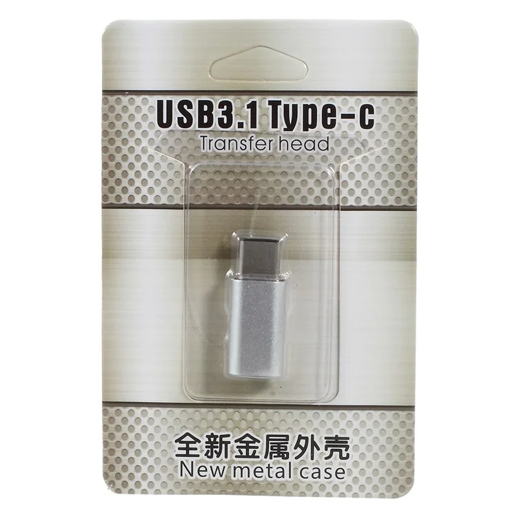 Metal Micro USB 2.0 5-pin Female to USB 3.1 Type-C Male Converter - Silver Color